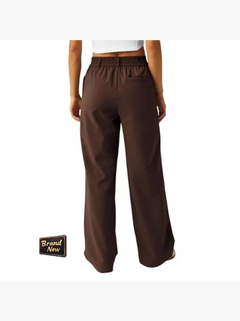 Wide Leg Trousers, Straight Leg, Elastic Waist, Polyester, Casual Chic